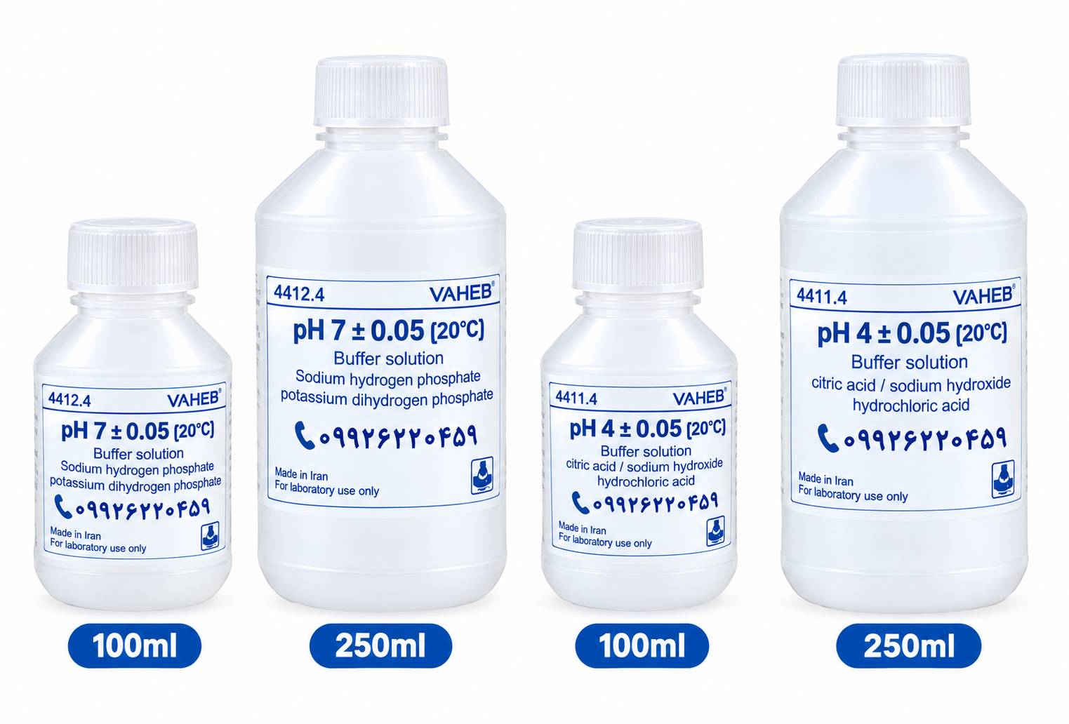 محلول بافرPH4-PH7 (Buffer Solution) – برند واهب (تولید با دقت بالا)
